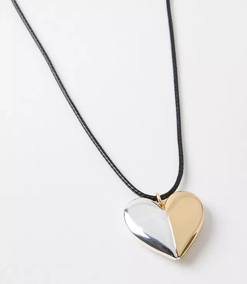 Mixed Metal Heart Pull Tie Necklace