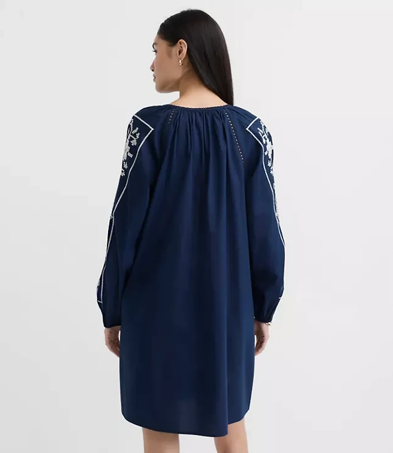 Tall Floral Embroidered Split Neck Mini Pocket Dress