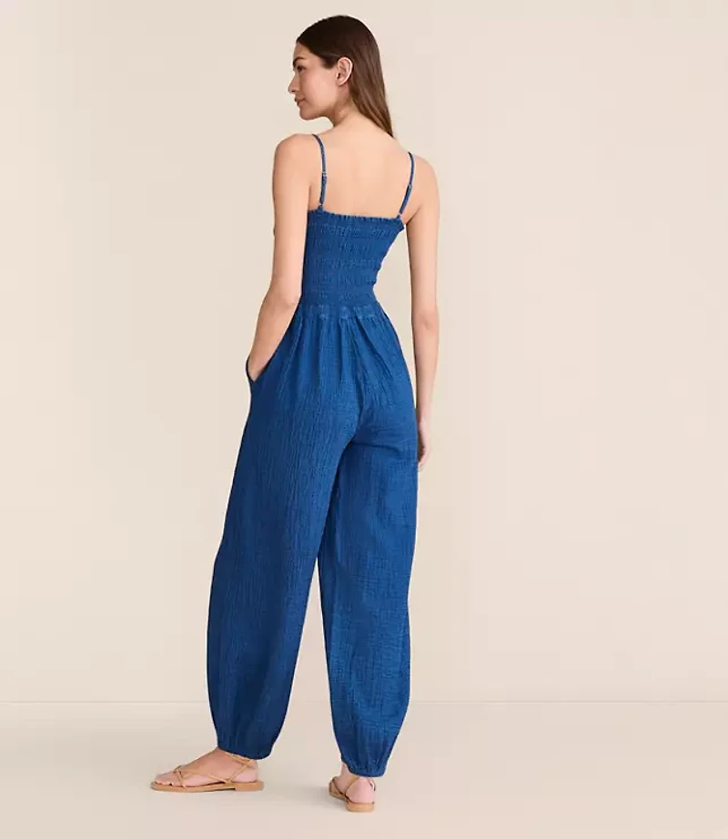 Lou & Grey Smocked Double Cloth Balloon Leg Jumpsuit