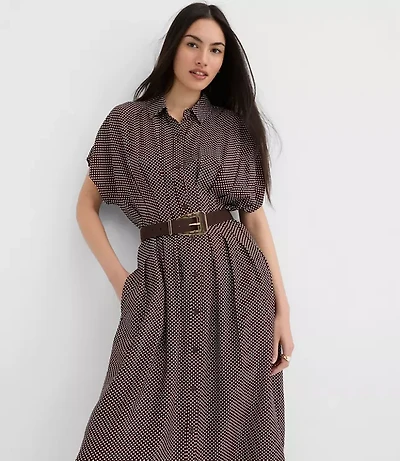 Petite Pindot Pleated Midi Pocket Shirtdress