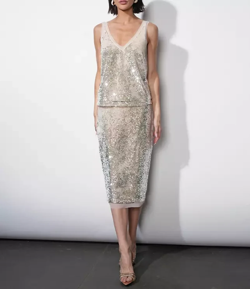 Greylin Ivy V-Neck Velvet Sequin Top