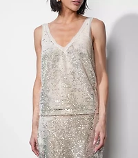 Greylin Ivy V-Neck Velvet Sequin Top