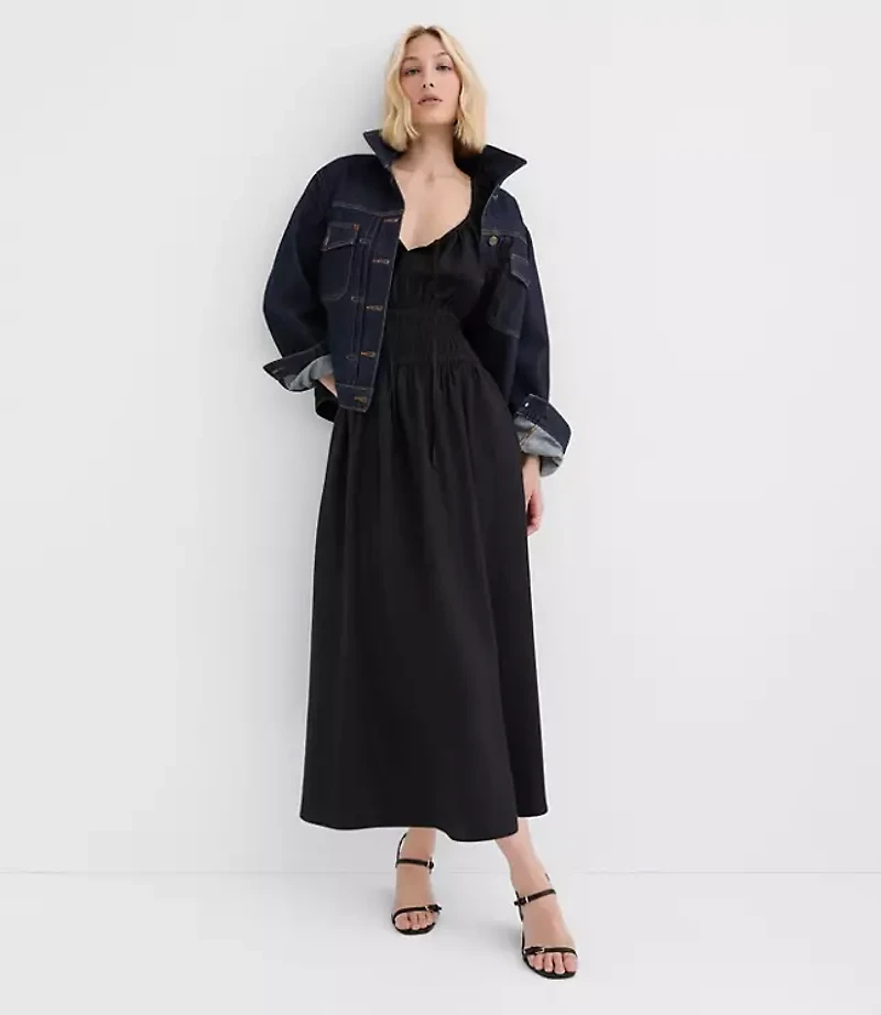 Tall Ruffle Tie Neck Smocked Midi Dress