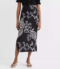 Petite Floral Paisley Ruched Linen Blend Midi Skirt