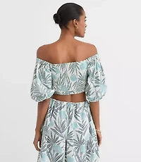 LOFT Beach Palm Poplin Puff Sleeve Crop Top