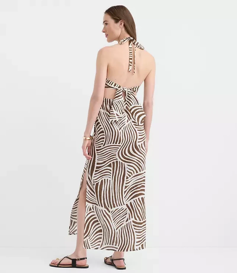 LOFT Beach Wave Linen Cotton Cutout Halter Maxi Dress