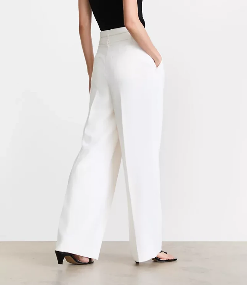 LOFT Versa Crepe Drape Double Belted Wide Leg Pants