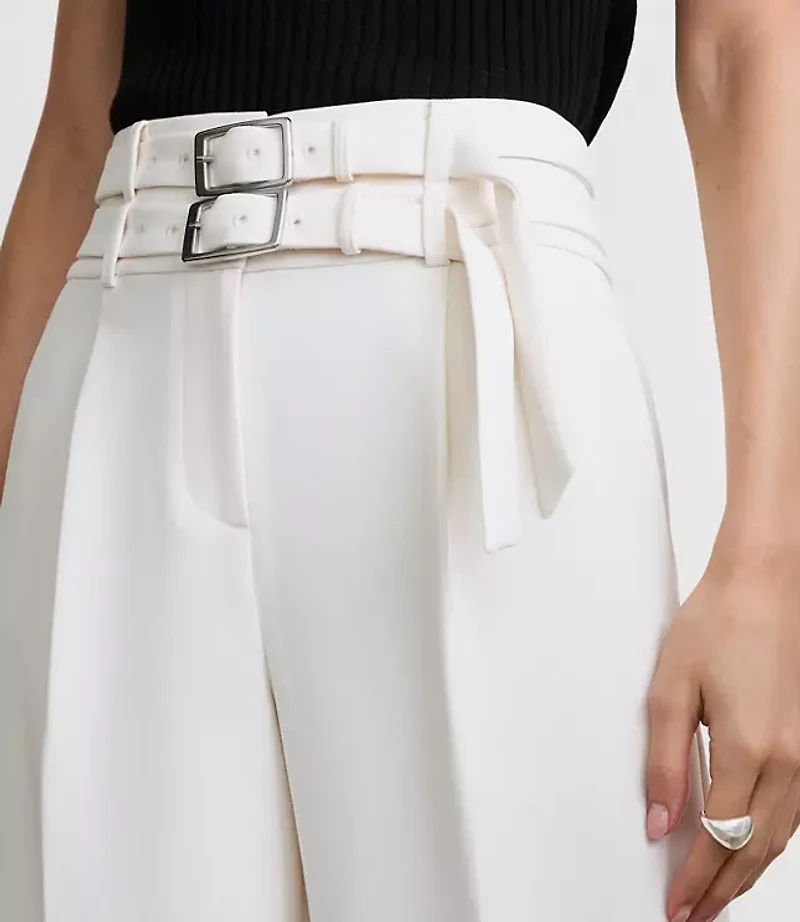 LOFT Versa Crepe Drape Double Belted Wide Leg Pants