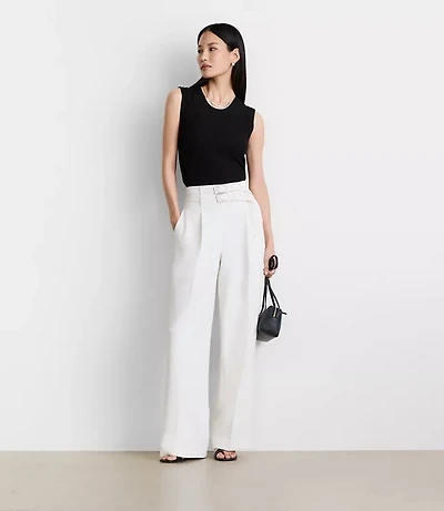 LOFT Versa Crepe Drape Double Belted Wide Leg Pants