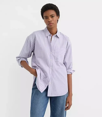 Petite Striped Poplin Everyday Oversized Pocket Shirt