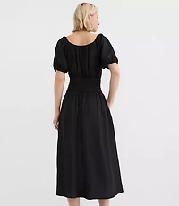 Petite Ruffle Tie Neck Smocked Midi Dress