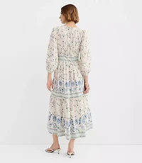 Border Floral Flounce Midi Dress