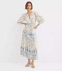 Border Floral Flounce Midi Dress