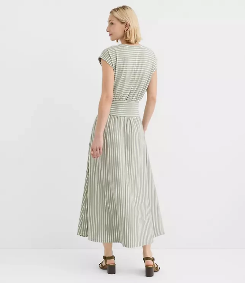 Striped Cap Sleeve Maxi Pocket Dress