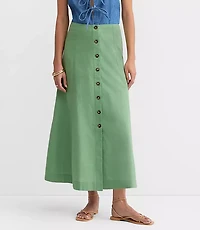 Petite Seamed Linen Cotton Button Midi Skirt