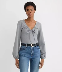 Heathered Cinched Tie Neck Top