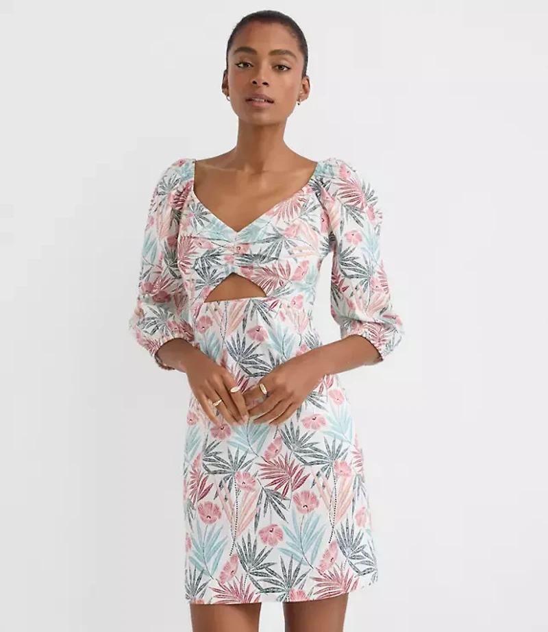 LOFT Beach Palm Linen Cotton Cutout Mini Dress