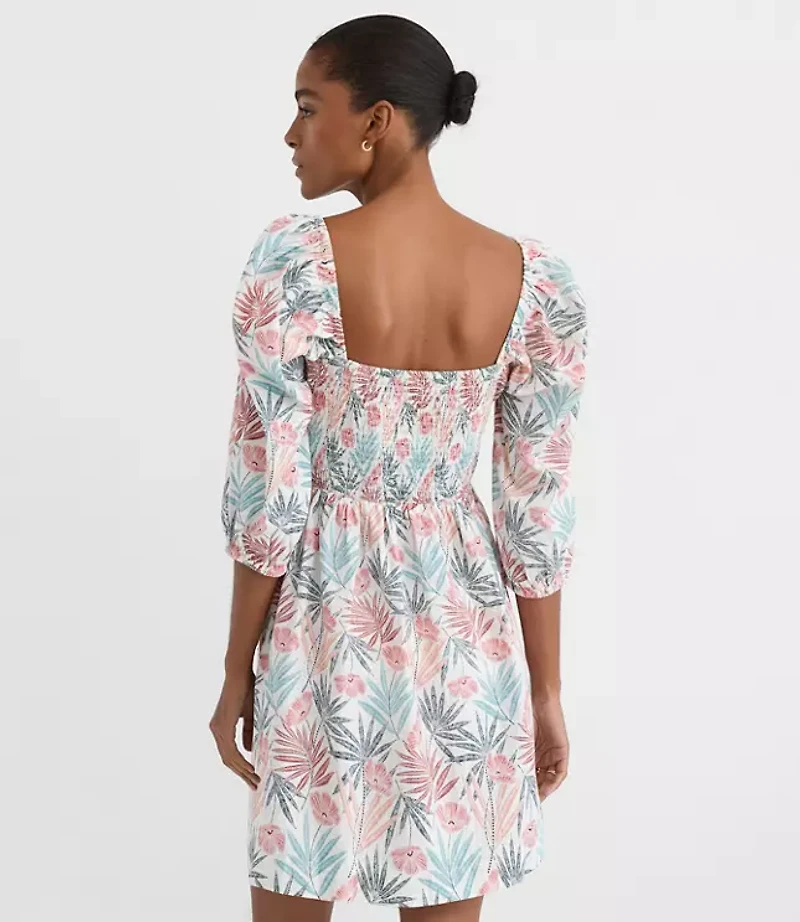 LOFT Beach Palm Linen Cotton Cutout Mini Dress