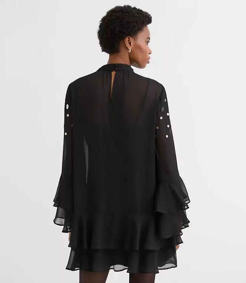 Sequin Ruffle Mock Neck Mini Dress