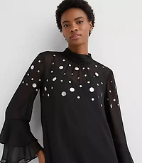 Sequin Ruffle Mock Neck Mini Dress