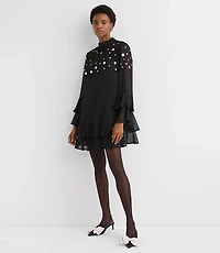 Sequin Ruffle Mock Neck Mini Dress