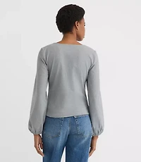 Petite Heathered Cinched Tie Neck Top