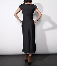 Greylin Inez Neck Drawstring Satin Midi Dress