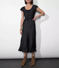 Greylin Inez Neck Drawstring Satin Midi Dress