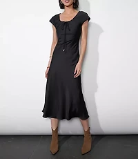 Greylin Inez Neck Drawstring Satin Midi Dress