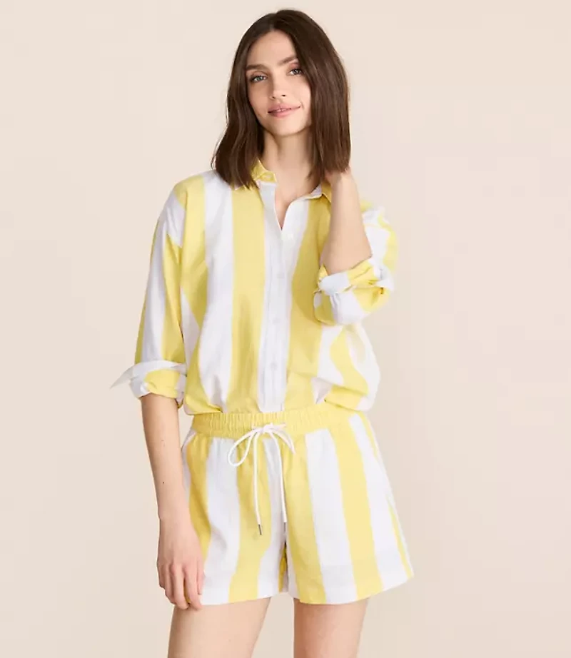 Petite Lou & Grey Striped Linen Cotton Back Slit Tunic Shirt