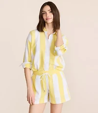 Petite Lou & Grey Striped Linen Cotton Back Slit Tunic Shirt