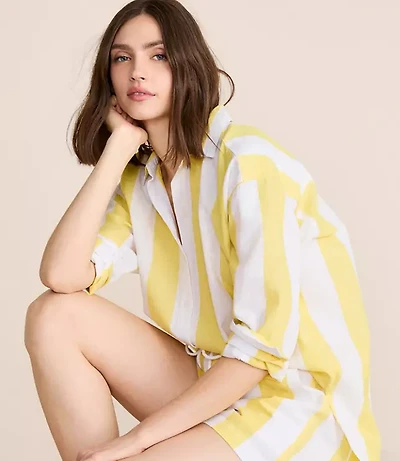 Petite Lou & Grey Striped Linen Cotton Back Slit Tunic Shirt