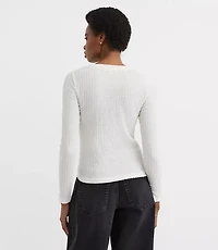 Petite Puckered Long Sleeve Crew Neck Tee