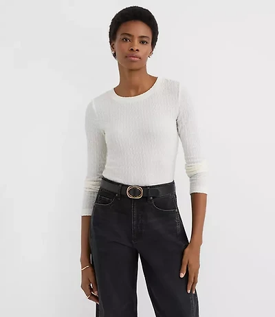 Petite Puckered Long Sleeve Crew Neck Tee