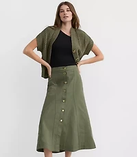 Petite Twill Godet Button Midi Skirt