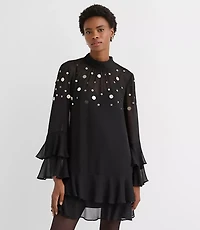 Petite Sequin Ruffle Mock Neck Mini Dress