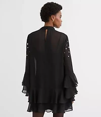 Petite Sequin Ruffle Mock Neck Mini Dress