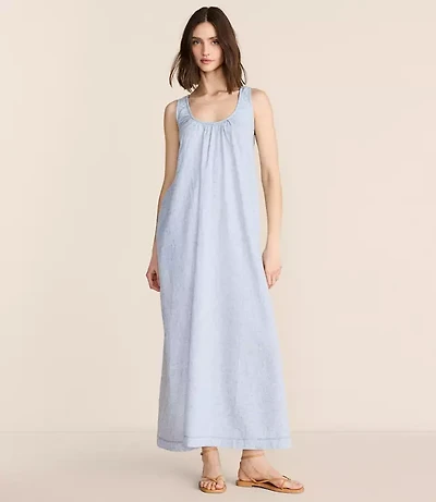 Petite Lou & Grey Crosshatch Linen Cotton Scoop Neck Maxi Pocket Dress