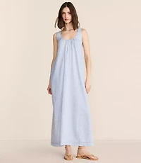 Petite Lou & Grey Crosshatch Linen Cotton Scoop Neck Maxi Pocket Dress