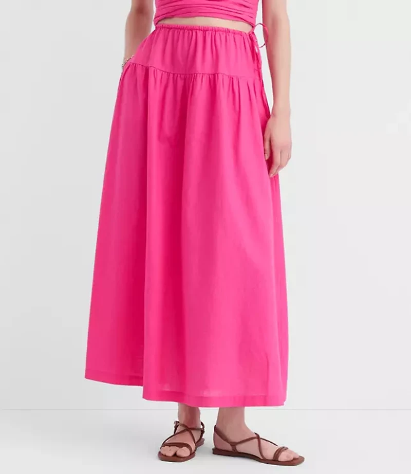LOFT Beach Linen Cotton Drawstring Maxi Pocket Skirt