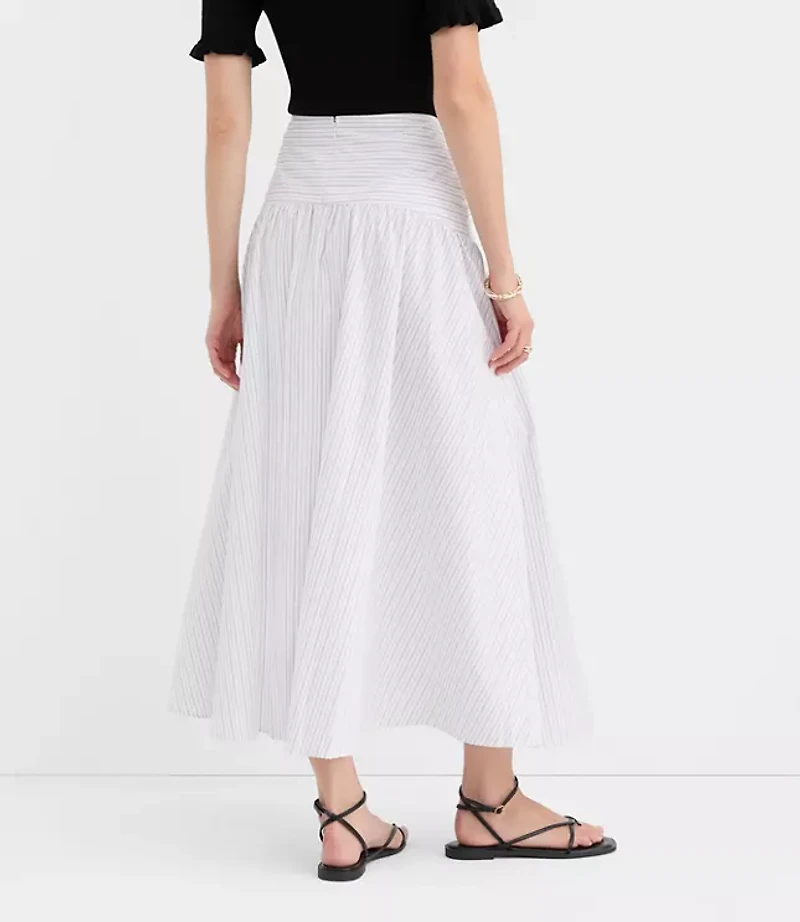 Striped Yoke Poplin Maxi Skirt