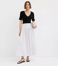 Striped Yoke Poplin Maxi Skirt