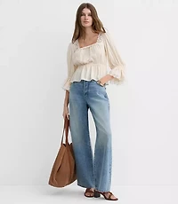 Petite Floral Lace Trim Peplum Top