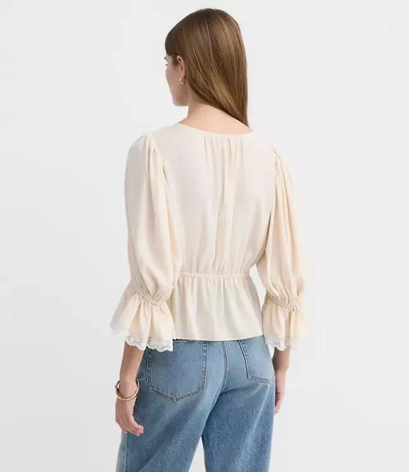 Petite Floral Lace Trim Peplum Top