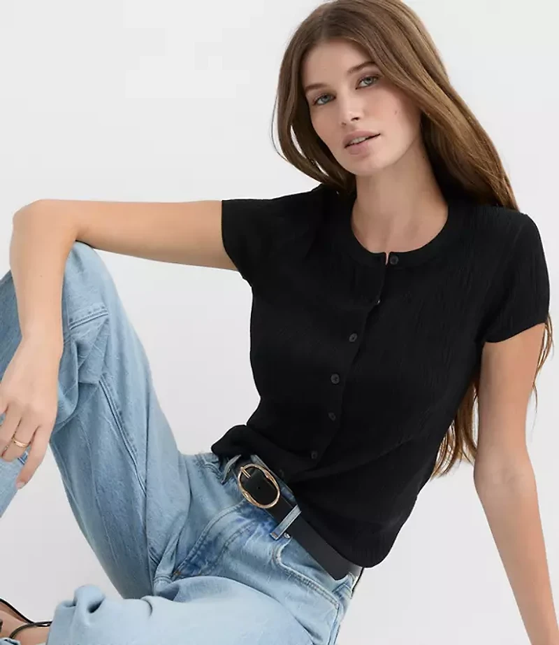 Textured Cap Sleeve Cardigan