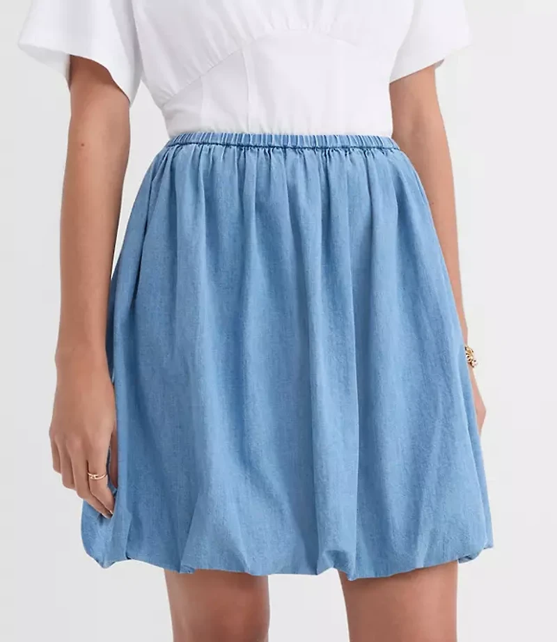 Petite Chambray Ruched Bubble Mini Skirt