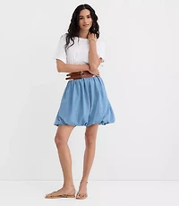 Petite Chambray Ruched Bubble Mini Skirt