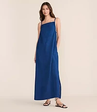 Petite Lou & Grey Denim Washed Double Cloth Strappy Midi Pocket Dress