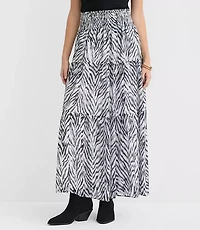 Petite Zebra Print Ruffle Smocked Maxi Skirt