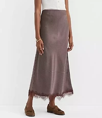Pindot Lace Trim Satin Bias Maxi Skirt